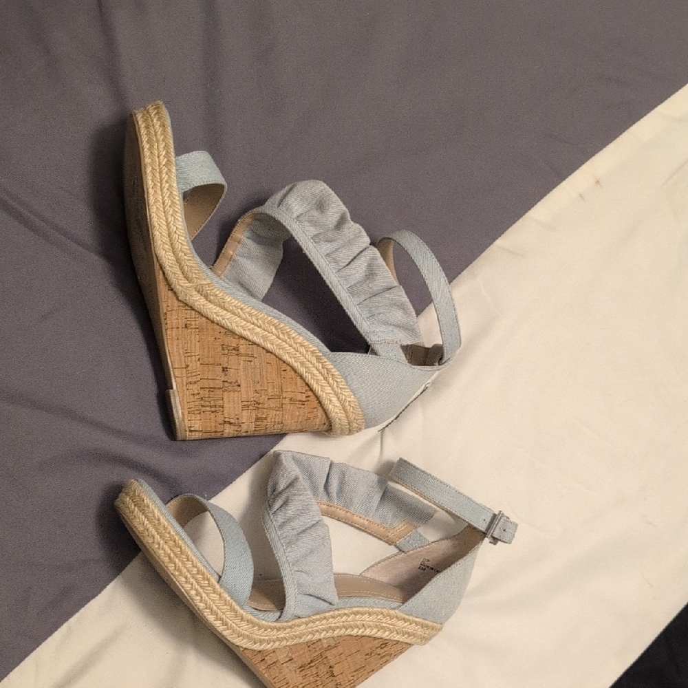 Stylish Light Blue Wedge Sandals
